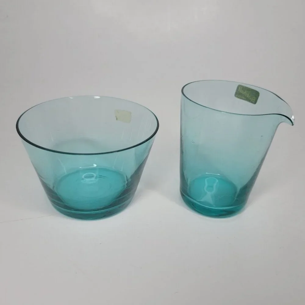 Bjorkshult Swedish Sea Blue Thin Glass Cream‎ Sugar Set